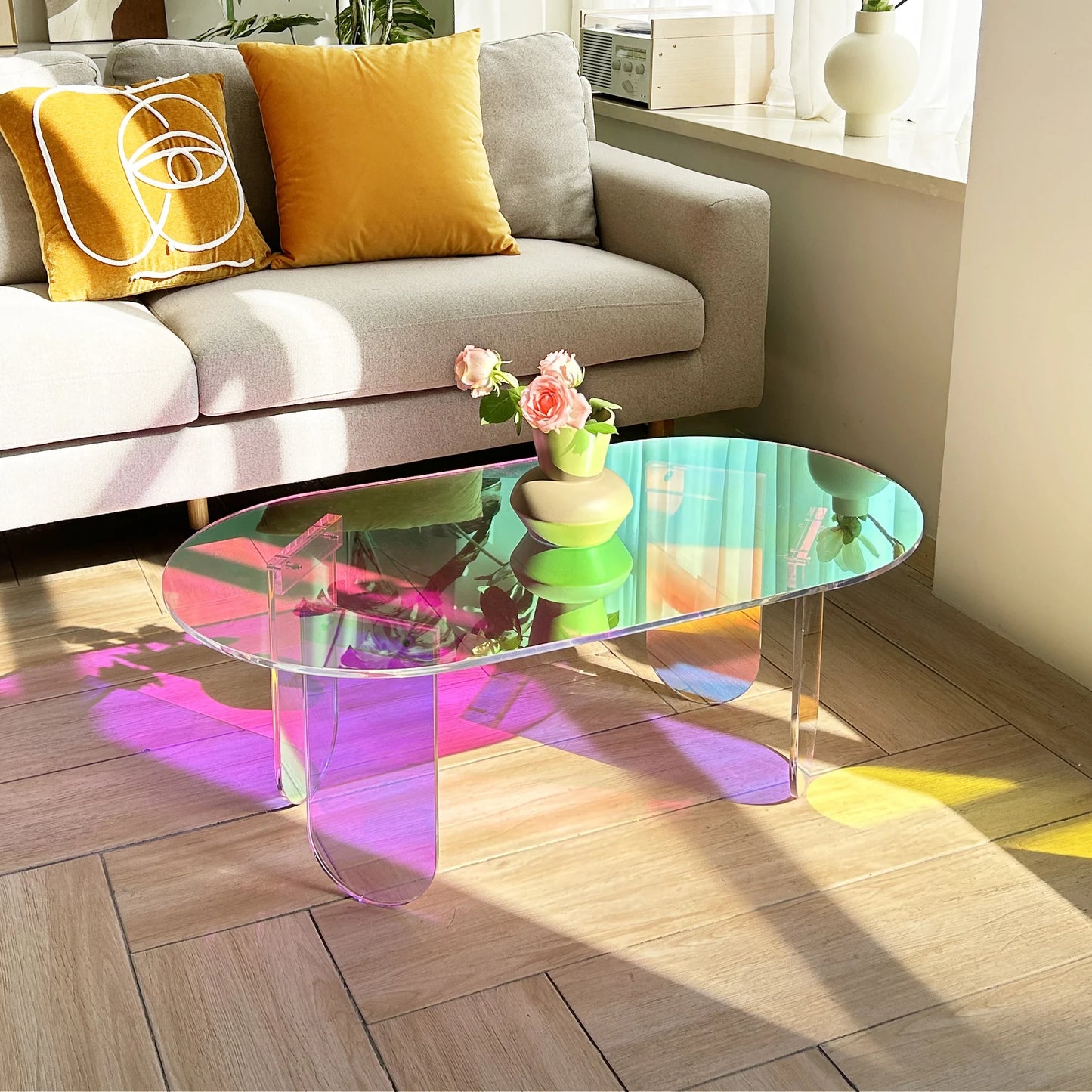 Koffietafel - Salontafel - Bijzettafel - Wandtafel - Ongeschonden Acrylaat – Transparante Bijzettafel met Regenboog Effect & 4 Poten