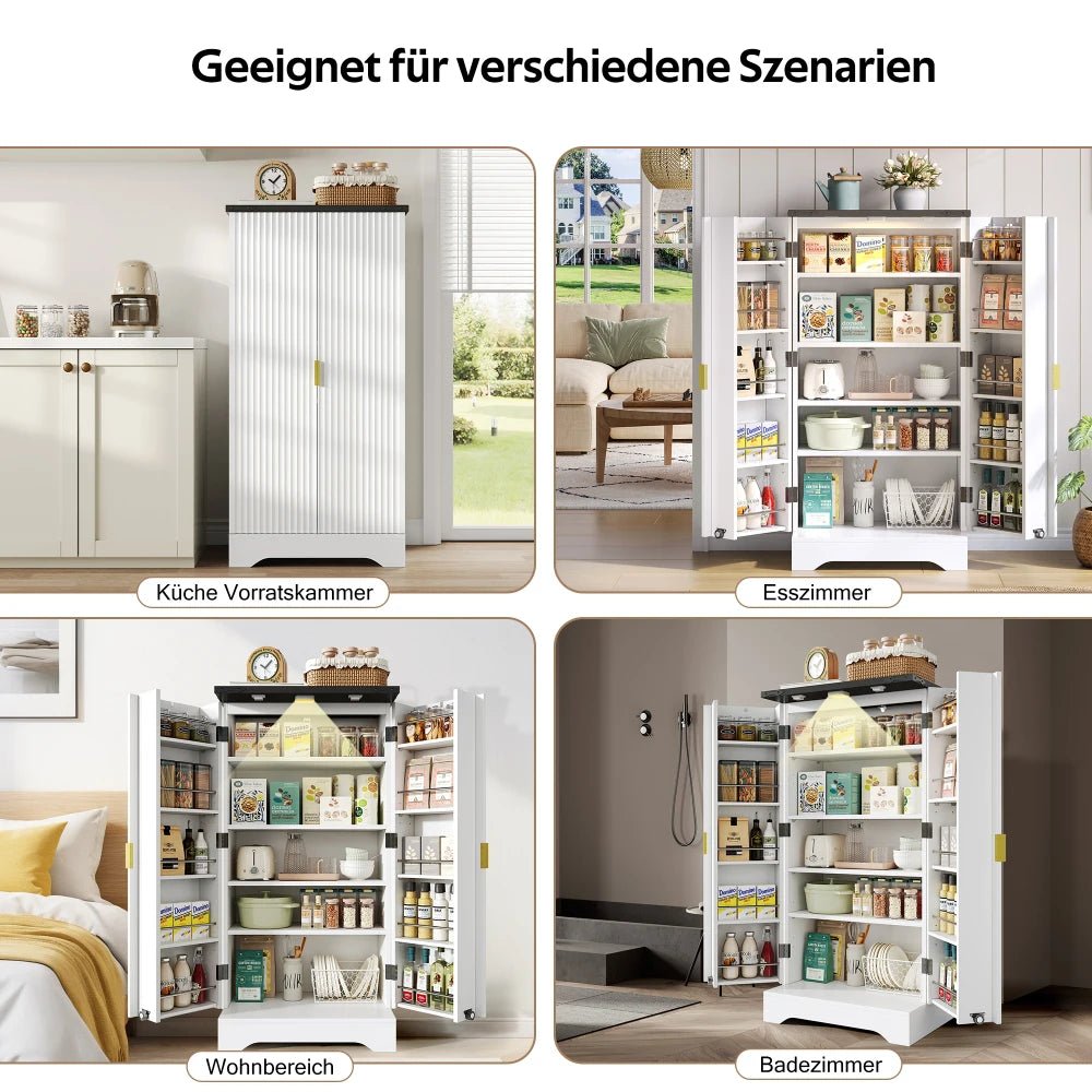 Keukenkast – Opbergkast – Kastje – Dressoir – Woonkamermobiel – Wit – LED Sensorverlichting – Verstelbare Legplanken 120x60,5x40 cm