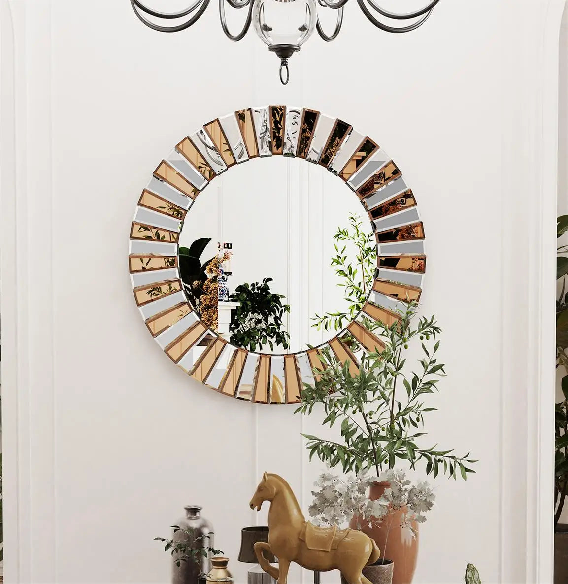 Wandspiegel - Spiegel - Woondecoratie - Venetiaanse Zonnestraal Design - Medium - Ronde - Decoratieve voor Hal, Badkamer of Woonruimte
