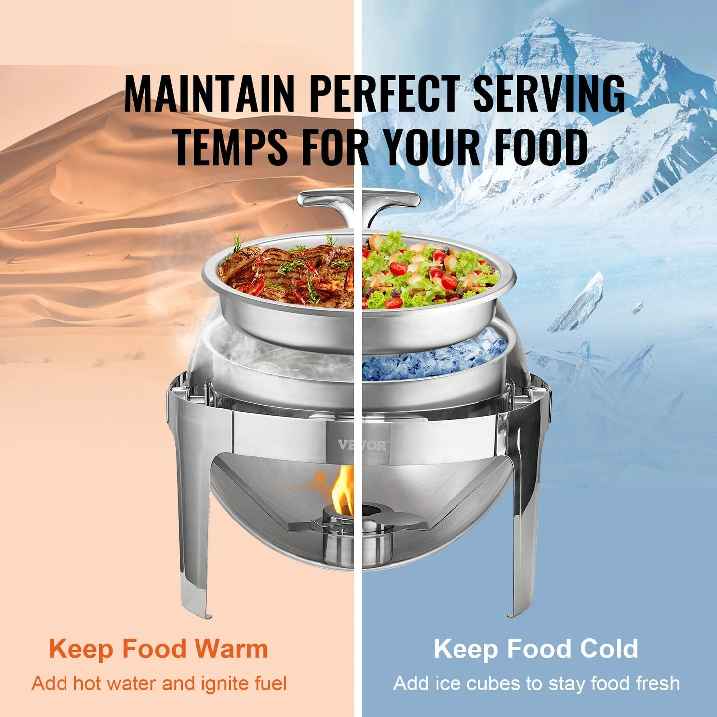Chafing Dish - Buffetwarmer - Ronde Chafing Dish Elektrisch - Warmhoudplaat  - Warmhoudbakken  - 6QT  - Set van 2 - RVS Buffet Warmhoudbakken voor Catering - QUORE