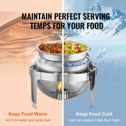 Chafing Dish - Buffetwarmer - Ronde Chafing Dish Elektrisch - Warmhoudplaat  - Warmhoudbakken  - 6QT  - Set van 2 - RVS Buffet Warmhoudbakken voor Catering - QUORE