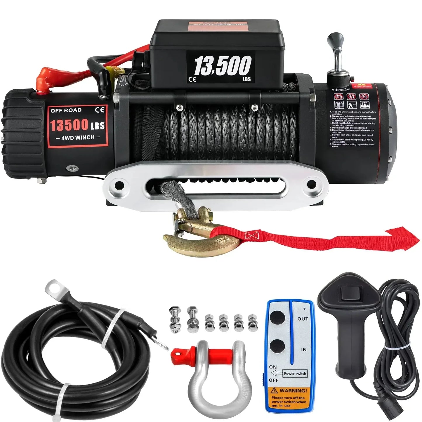 Elektrische Lier - Takel - Winch - Touwtakel - Hoge Trekkracht – Synthetisch Touw – Draadloze & Bedrade Bediening – Waterdicht – Afstandbediening - Geschikt voor Off-Road, SUV & Towing