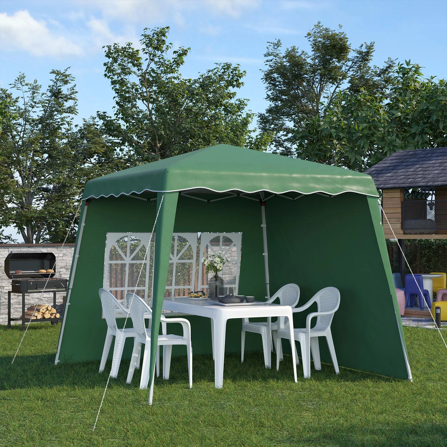 Paviljoen - Tuinpaviljoen - Partytent - Tuintent - Pop-up Kliksysteem - Stabiel Opvouwbaar - Waterdicht - Winterbestendig - met 2 Zijwanden - Oxford-stof - 2.89 x 2.89 m - Groen