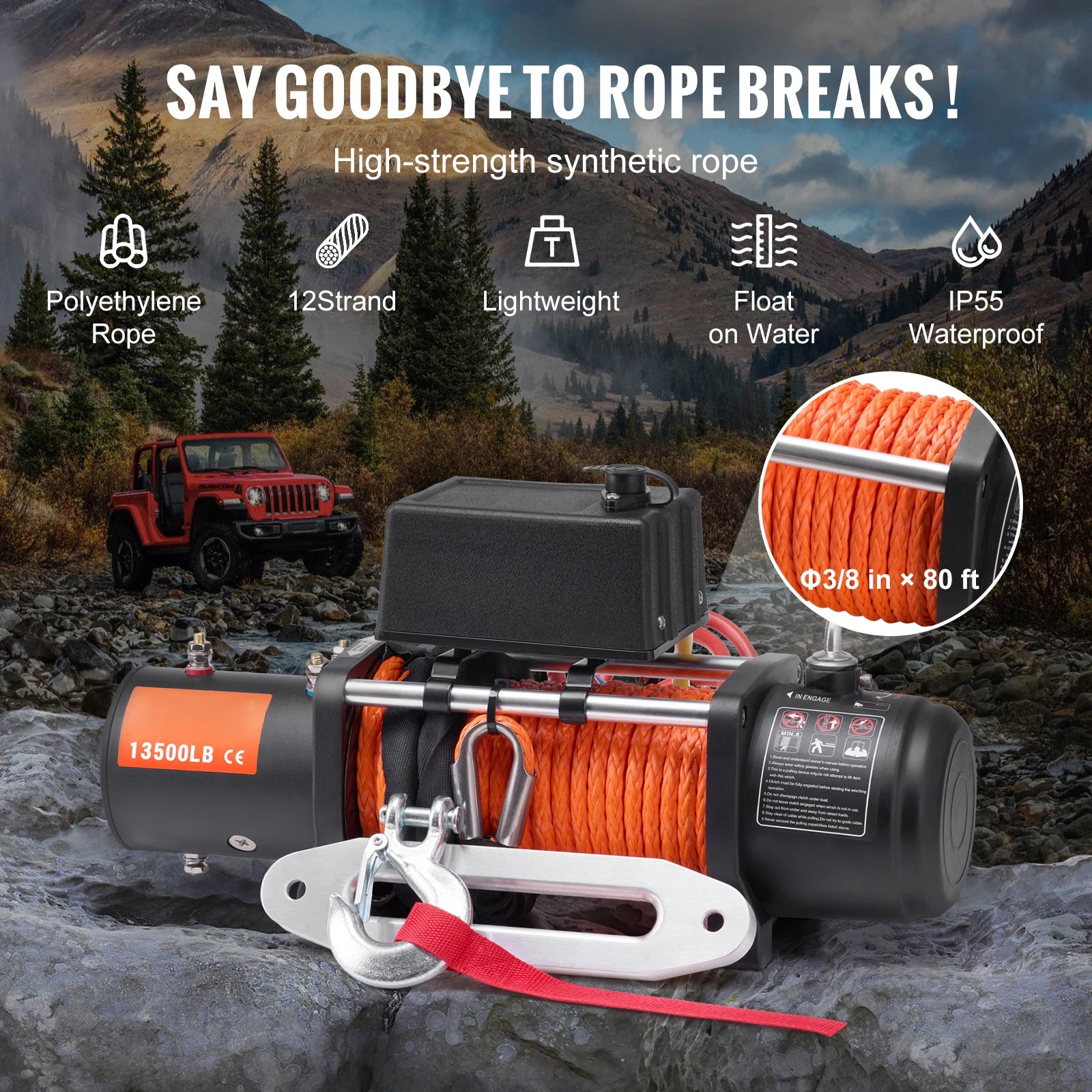 Elektrische Lier – Offroad Lier – Trekker Lier – SUV Lier – 6123 Kg Trekkracht – IP55 Waterdicht – 12V 6,6 PK Motor - QUORE
