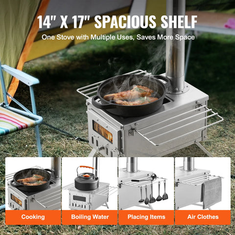 Wood Stove - Stove - Tent Stove - Rocket Stove - Camping Stove - Stainless Steel - with Chimney Pipes &amp; Gloves 700in³Firebox