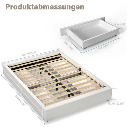 Bedframe – Bed – Platformbed – Tweepersoonsbed – Opbergbed – 210x150 cm – Linnen Bekleding Met Metalen Frame - QUORE