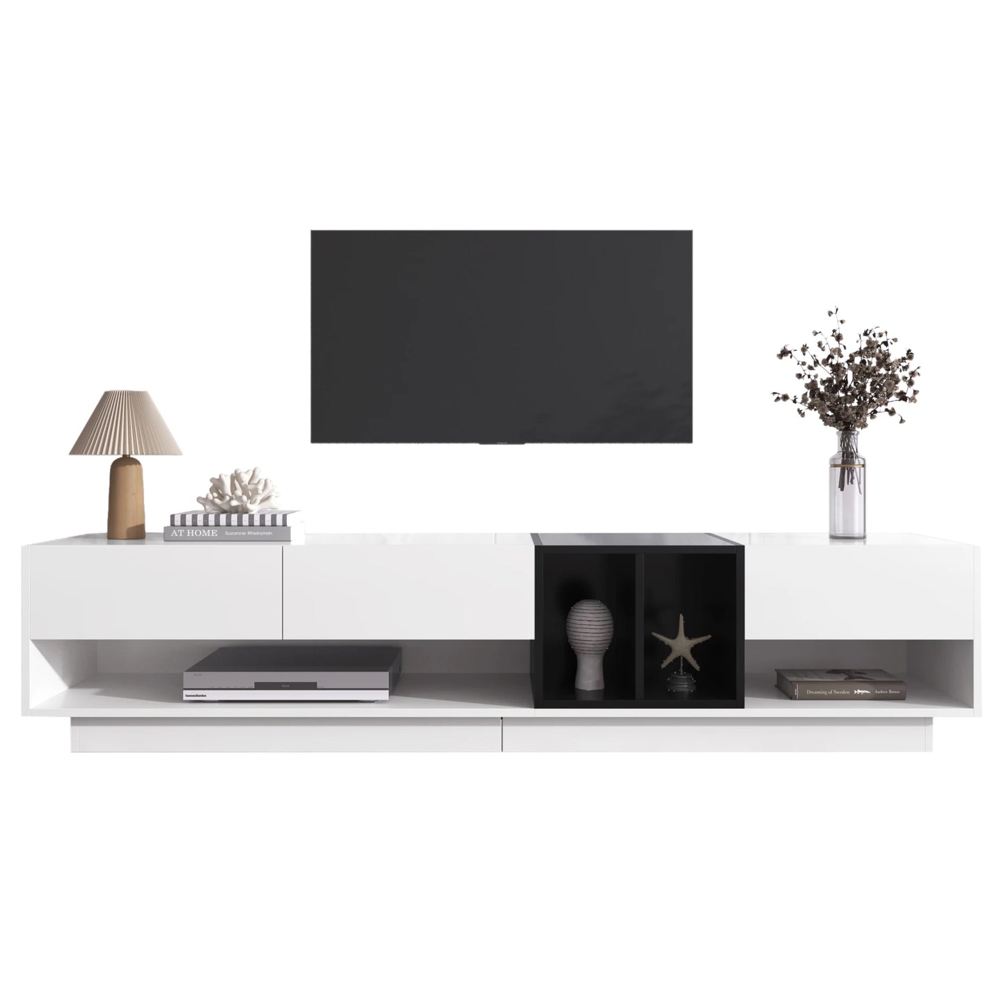 Tv-Meubel – Tv-Kast – Lowboard – Opbergkast – Mediameubel – Hoogglans Zwart-Wit – Compact Formaat – Duurzaam Spaanplaat
