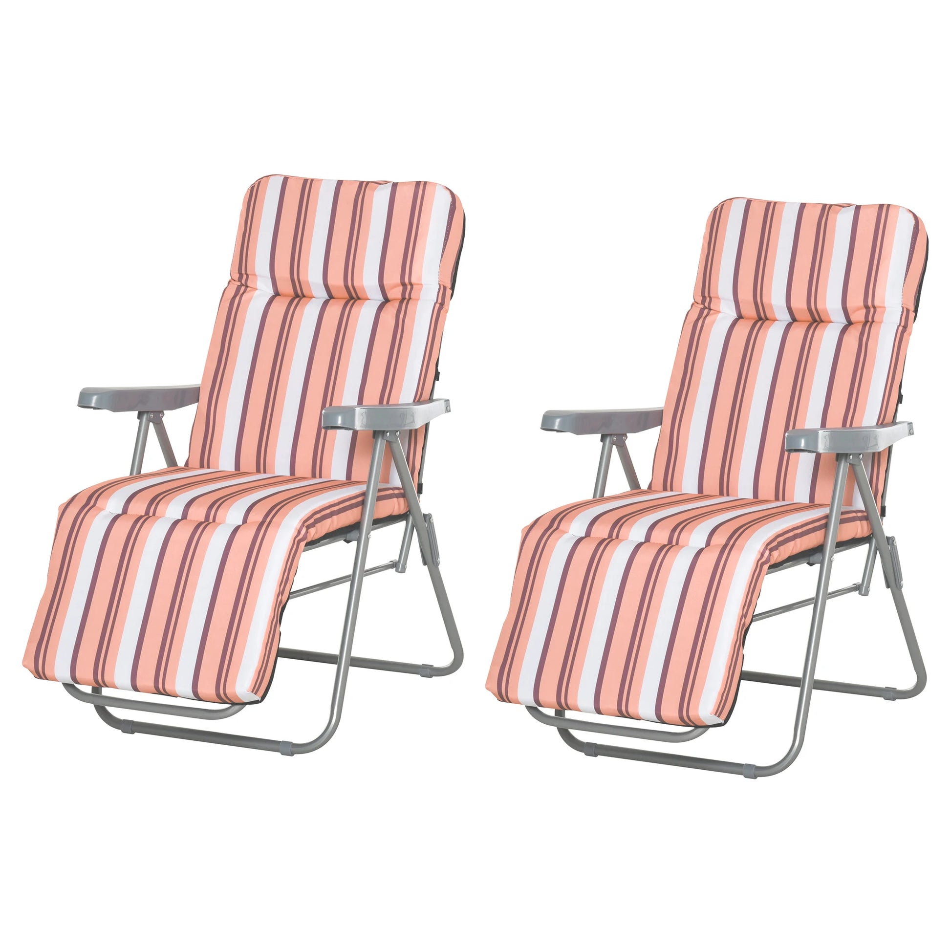 Set van 2 Vouwbare Loungestoelen met Verstelbare Rugleuning - 5 Posities - Tuinmeubelen Oranje - QUORE