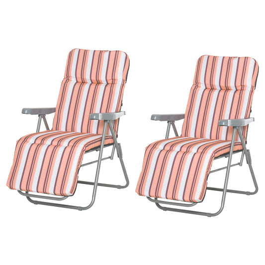 Set van 2 Vouwbare Loungestoelen met Verstelbare Rugleuning - 5 Posities - Tuinmeubelen Oranje - QUORE