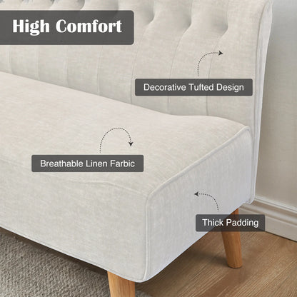 2-Zits Bank – Loveseat – Tweezitsbank – Compacte Bank – Sofabank Beige – Linnen Bekleding – Duurzame Houten Poten - QUORE