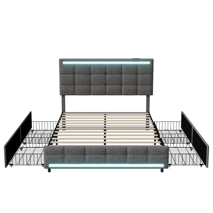Bedframe – Bed – Slaapbank – Ledikant – Opbergbed – LED-Verlichting – USB-Oplaadpoorten