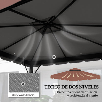 Gazebo - Tuin Dak - Reservedak - 2 Niveaus - Pergola Awning - met 170 g/m² Ademend Anti-UV Polyesterweefsel - PA-Coating - Stevig - Durzaam - voor Tuin - Buiten - 3 x 3 m - Chocolade