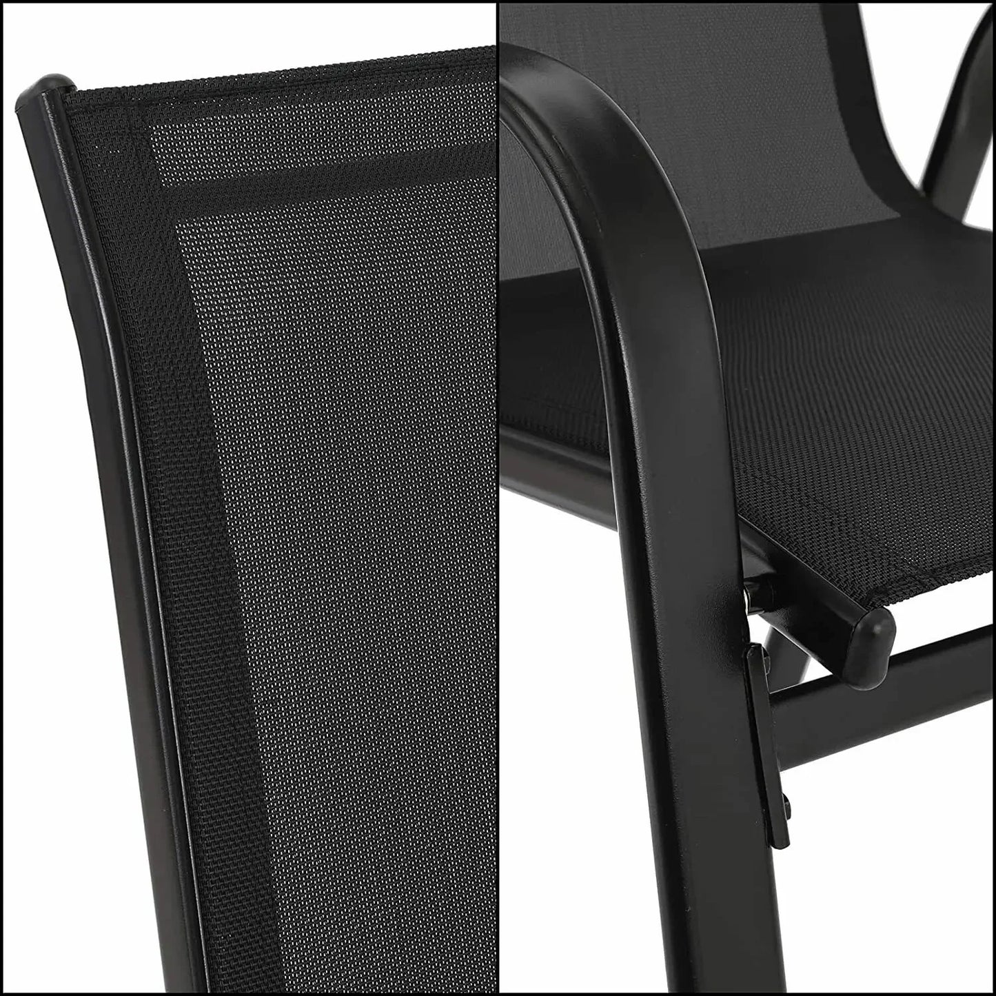 Tuinstoelen - Strandstoel - Tuinstoelen Stapelbaar - Tuinstoel met Hoge Rugleuning -  Staal en Teslin – Comfortabele Buitenstoelen voor Balkon, Camping en Tuin - 4 Stuks - Zwart