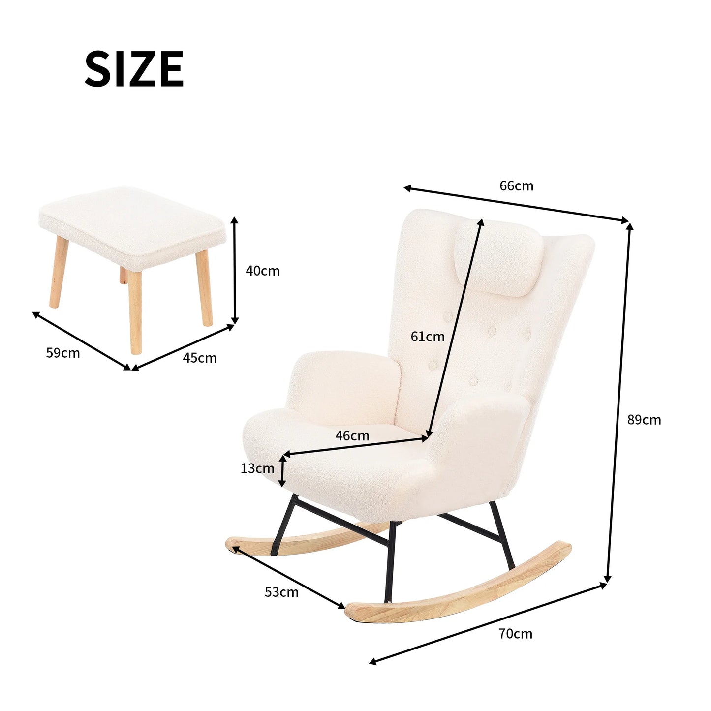 Schommelstoel – Rocking Chair – Relaxstoel – Fauteuil – Stoel Met Voetensteun – Teddy Velvet Bekleding – Ergonomisch Ontwerp – Wit