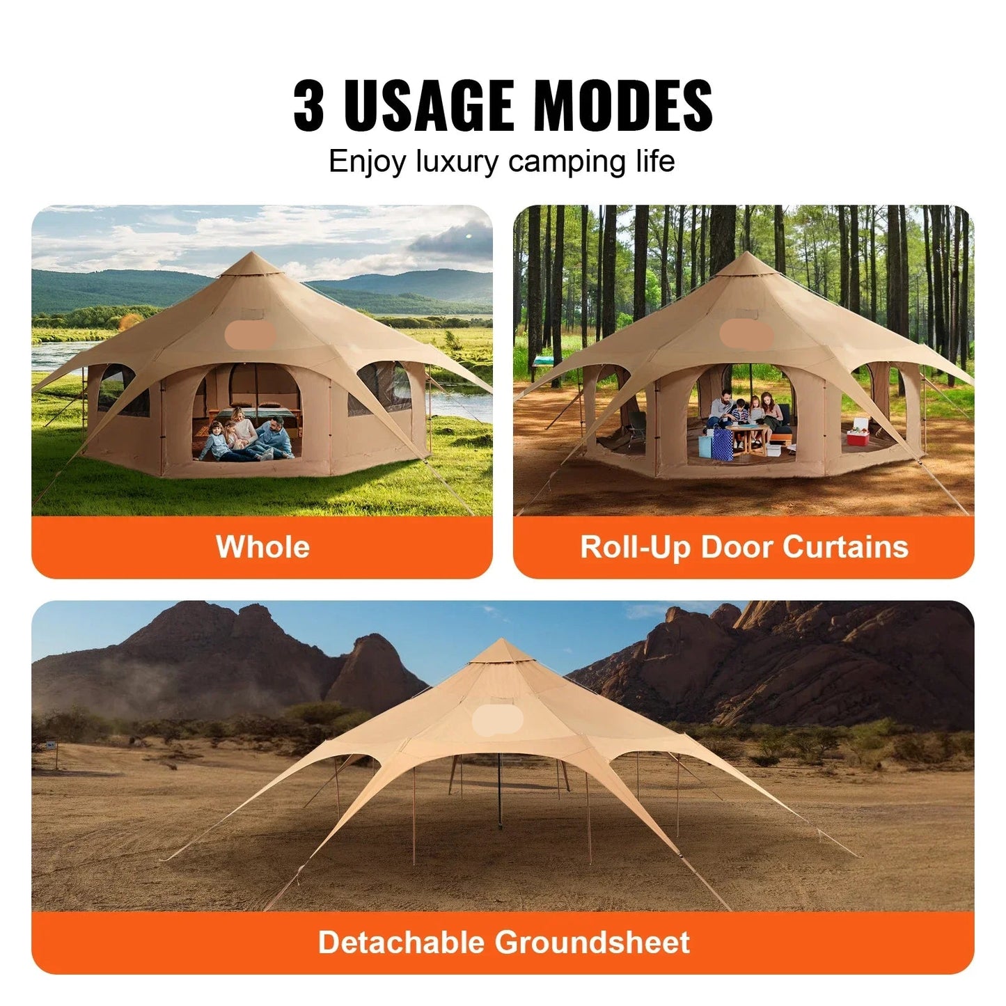Bell Tent - Canvas - Tipi Tent - Pop up Tent - Festival Tent - 4M - Waterdichte Katoenen Tenthut met Kacheldoorvoer - Tenten - Kampeertent - Opvouwbaare - Yurt Tent voor 5-7 Personen – Ademend – Outdoor Camping – Glamping – Jachttent