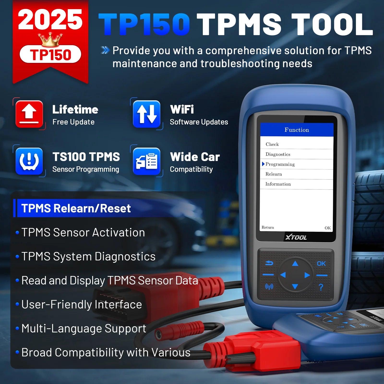 TPMS Programmer – Bandenspanningsmeter – TPMS Diagnosetool – Sensor Activator – TPMS Relearn Tool – Werkt Met 315 & 433 MHz – Inclusief 4 PCS TS100 Sensoren - QUORE