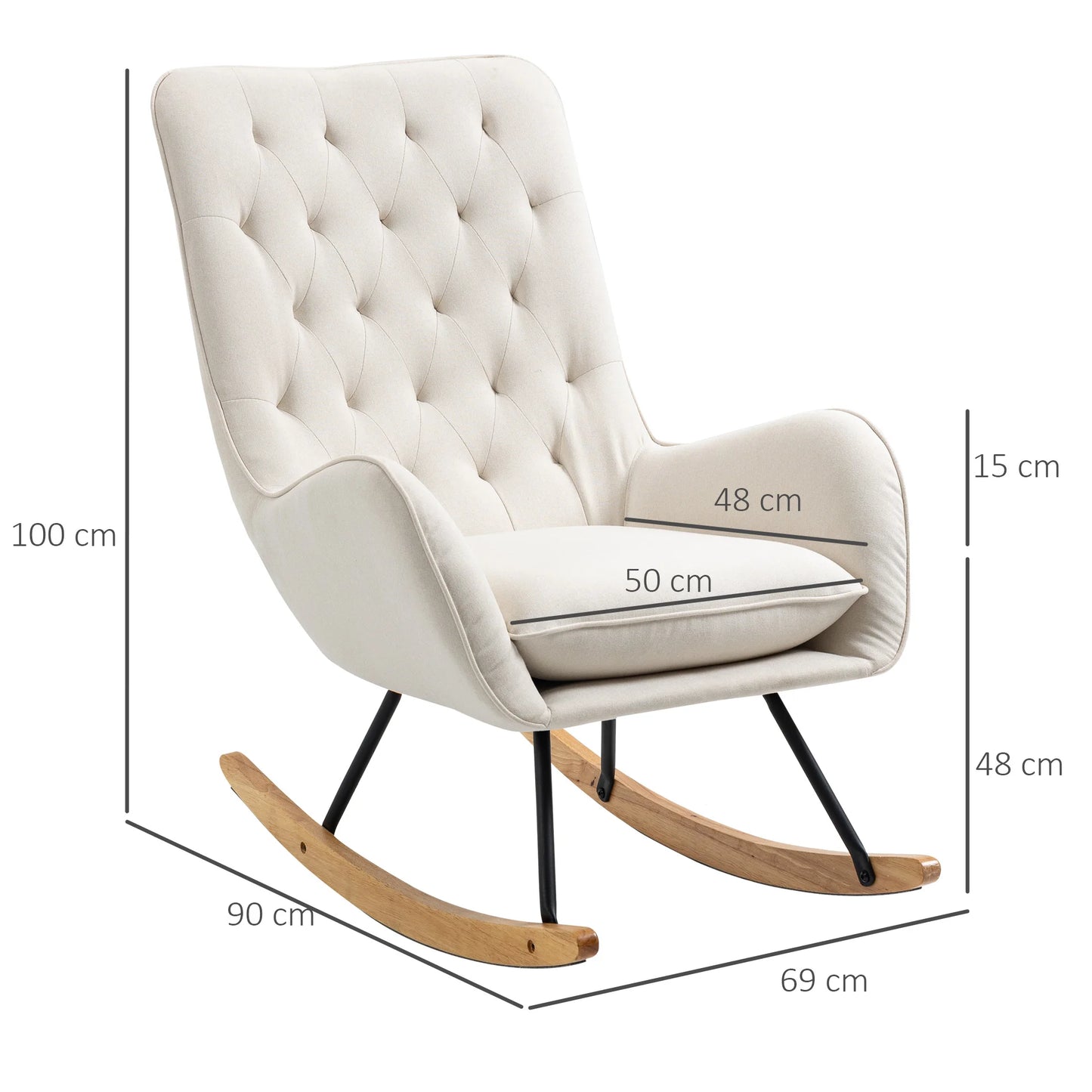 Schommelstoel – Relaxstoel – Fauteuil – Voedingsstoel – Loungestoel – Scandinavisch Design – Ademend Linnenstof – Draagvermogen 120 kg - Ivoor