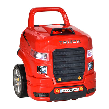Autoschroeven - Speelgoedset - Educatief Speelgoed - 61 Stuks - voor Kinderen - met Boormachine - Grote Tractor om te Schroeven - Licht - Geluid - Motorblok Reparatiefuncties - Rood