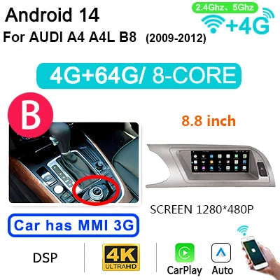 Android 8.8" Autoplay – Multimedia Speler – Autoradio – 2 Din Radio – Navigatie Systeem – 8GB RAM – 256GB Opslag – 4G LTE Connectiviteit – Android 14 Besturingssysteem