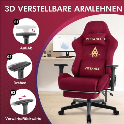 Ergonomische Gamingstoel – Bureaustoel – Bureaustoel – Gamestoel – Relaxstoel – Verstelbare Rugleuning – Ingebouwde Voetensteun – Faux Suede – 10 cm Dikke Schuimzitting – Wijnrood