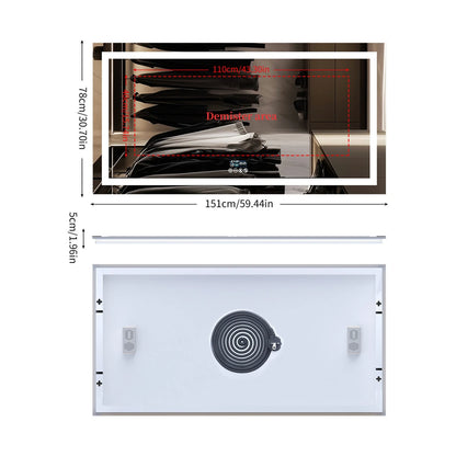 Badkamerspiegel - met LED - Spiegel - Smart Spiegel - Badkamerspiegel met Verlichting - Anti-fog - Dimbaar - Backlit + Front Lit - Digitale Weergave - met Bluetooth - Wandmontage - Waterdicht - Energiezuinig - 1510x780mm