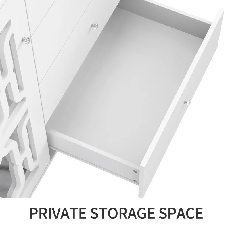 Speelkast – Opbergkast – Dressoir – Vitrinekast – Wit Spiegelkastje – Grote Opbergruimte – Kristallen Handgrepen