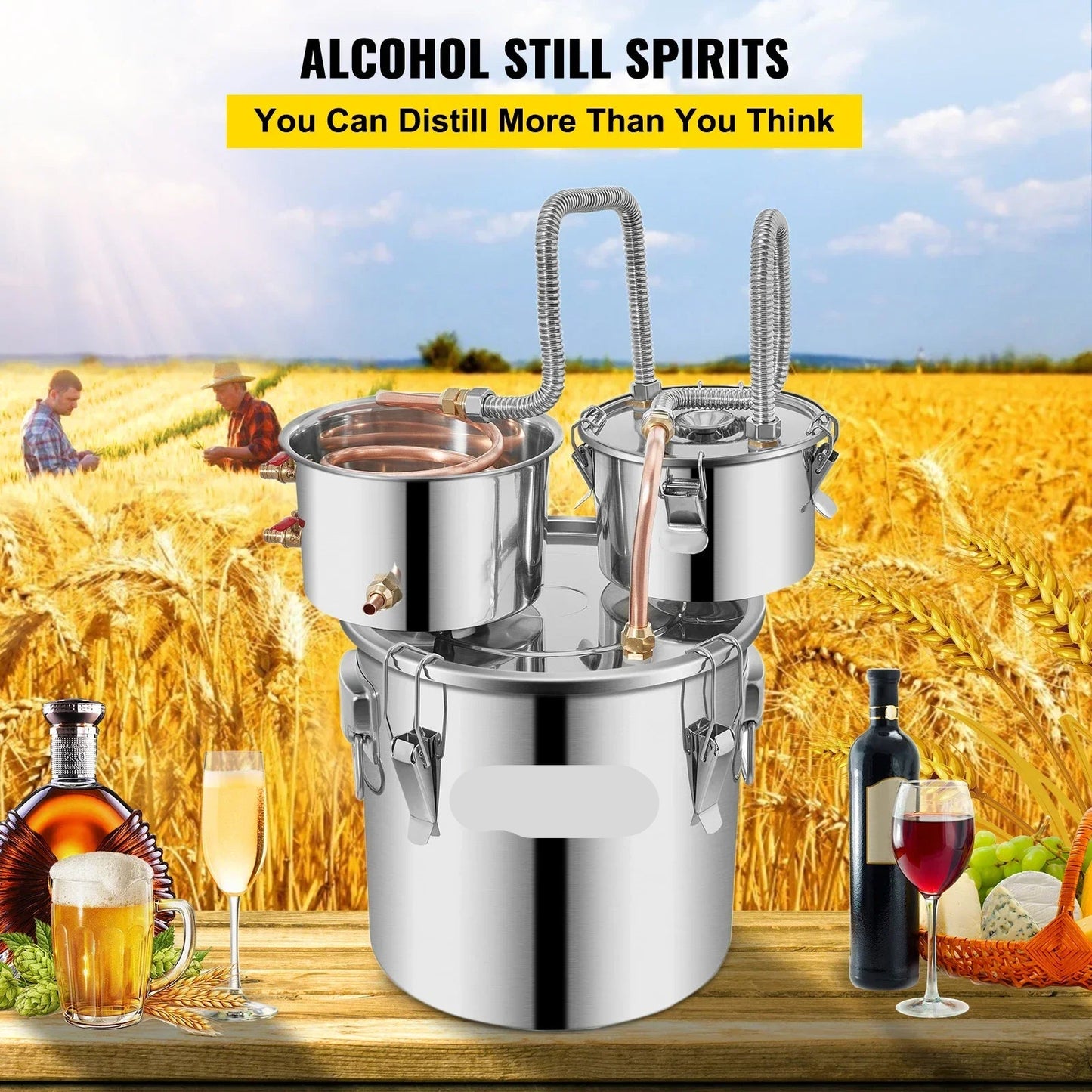 Alcohol Distilleerketel - 20L - Destilleerapparaat – RVS & Koper - Snelle Koeling - Whisky - Bier en Brandy – DIY Distilleerapparaat – Voor Thuisgebruik