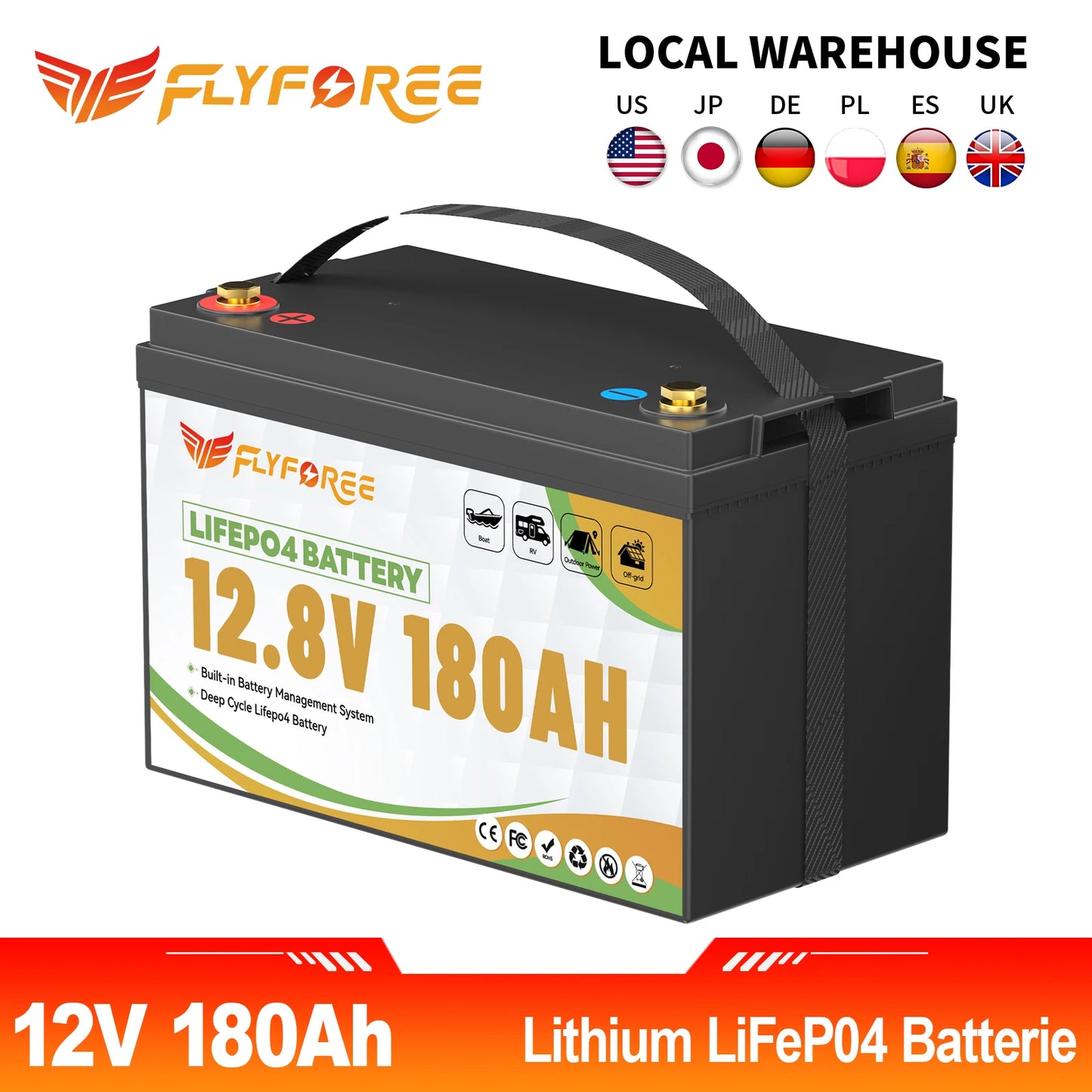 Lithium Accu – LiFePO4 Accu – Lithium Batterij – Camper Accu – Boot Accu – 12V 180Ah Capaciteit – 8000+ Cycli Met BMS Veiligheidssystemen
