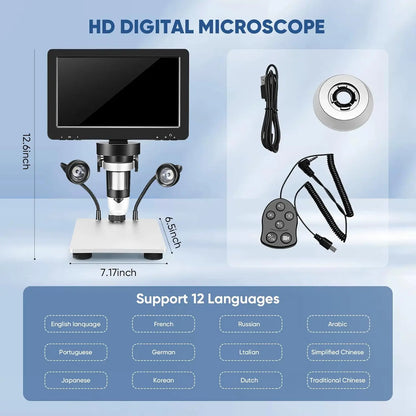 Digitale Microscoop – USB Microscoop – Elektronen Microscoop – Educatieve Microscoop – 1200x Vergroting – 7 Inch HD Scherm – 8 LED Verlichting