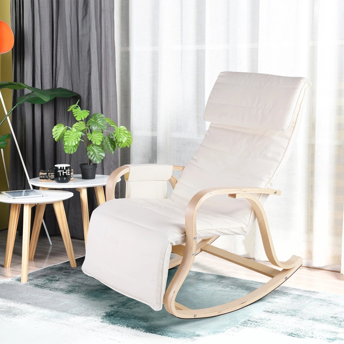 Schommelstoel - Relaxstoel - Fauteuil - Voedingsstoel - met Armleuningen en Voetensteun voor Slaapkamer en Woonkamer - Beige - QUORE
