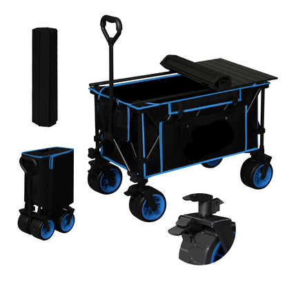 Tuinkar – Opvouwbare - Wagen - Strand - Bolder - Boodschappen - Transport - met Verwijderbare Plateau – Heavy-duty - Draagbare Trolley - Draagvermogen 120 kg - Blauw