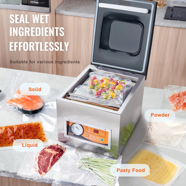 Vacuümverpakkingsmachine - Vacuum - Vacumeermachine - Vacumeermachine Foodsaver  - Kamer Vacuümsealer 260W - met 10,2” Seal Lengte - voor Natte Levensmiddelen Vlees Home Keuken Gebruik