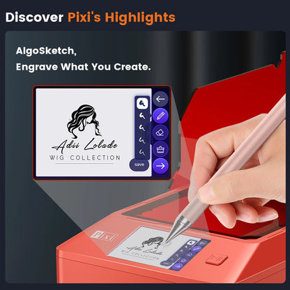 AlgoLaser PIXI Laser Engraver Machine Portable & Smart with 3.5" Touch Screen, Hand Drawing/Wireless/SD Card/Offline Engraving