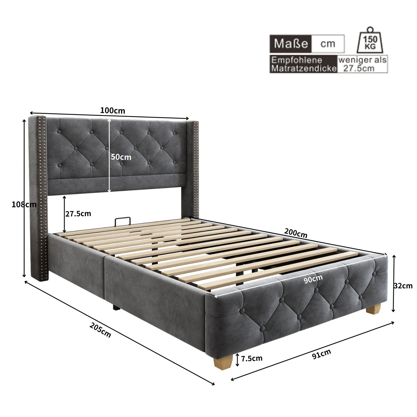 Bedbank – Slaapbank – Bed – Sofa – Logeerbed – Gestoffeerd Velours – Opbergladen – USB Oplaadfunctie – 160x200 cm - QUORE