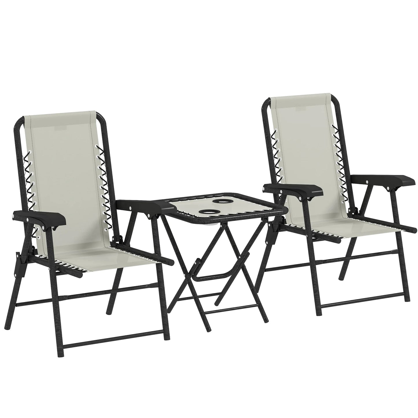 Bistroset – Buitenset – Terrasmeubilair – Balkonset – Compact – Inklapbaar – Stijlvol Stalen Frame - Crème