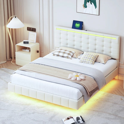 Bedframe – Bed – Tweepersoonsbed – Boxspring – Ledikant – Zwevend Ontwerp – Ingebouwde LED-Verlichting