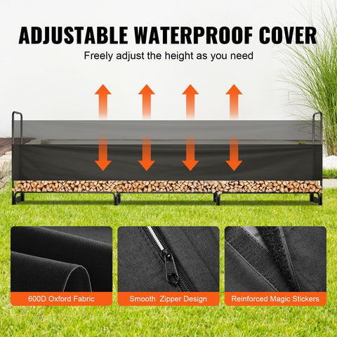 Firewood Rack - Firewood Rack - Indoor Wood Storage - Wood Storage - Wood Rack - Indoor Firewood Rack - Firewood Storage - Firewood Rack - Outdoor Firewood Rack - 600D Oxford Waterproof Cover - 52x12x46 inch - Black