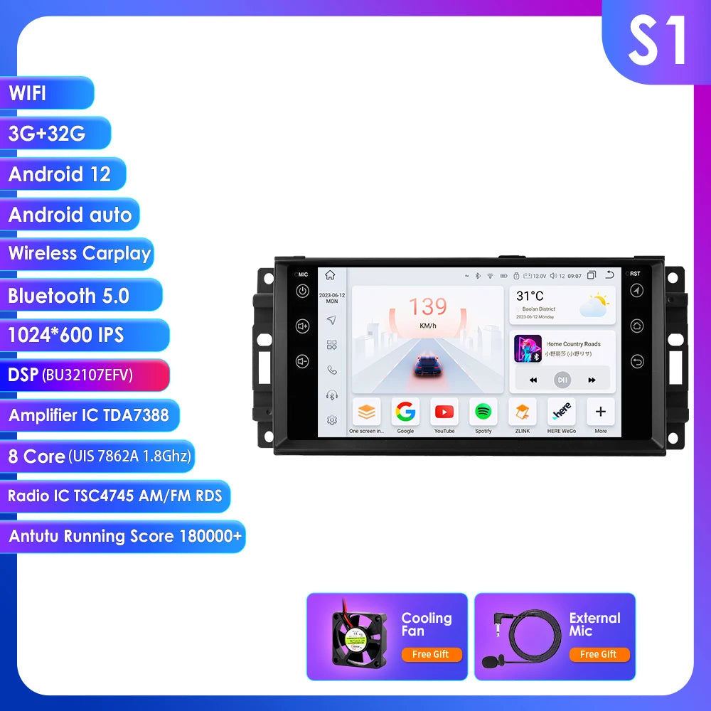 Multimedia Autoradio – Auto Radio – Touchscreen Radio – Inbouw Radio – Android 13 Systeem – 7-Inch Scherm – CarPlay & Android Auto – 4G Connectiviteit