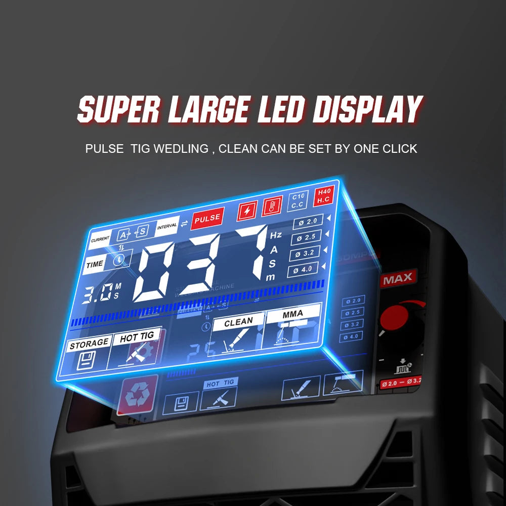 Elektrode Lasmachine - Lasmachine - Lasapparaat - Digitaal Inverterlassen - Draagbare - met Pulse HF - Tig Arc - DC Inverter Tig  - 39.6 x 14.2 x 26.8 cm - Rood & Wit