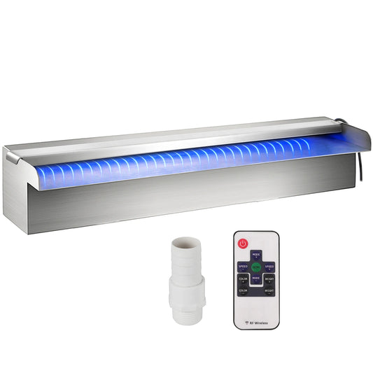 Waterval Fontein - Zwembad - Afstandsbediening - RVS - Waterval Overlaat - Kamerfontein  - Binnen & Buiten - met LED-verlichting - SW300 LED Waterfall voor Zwembad of Tuin – Waterpartij met Kleurrijke LED-strip
