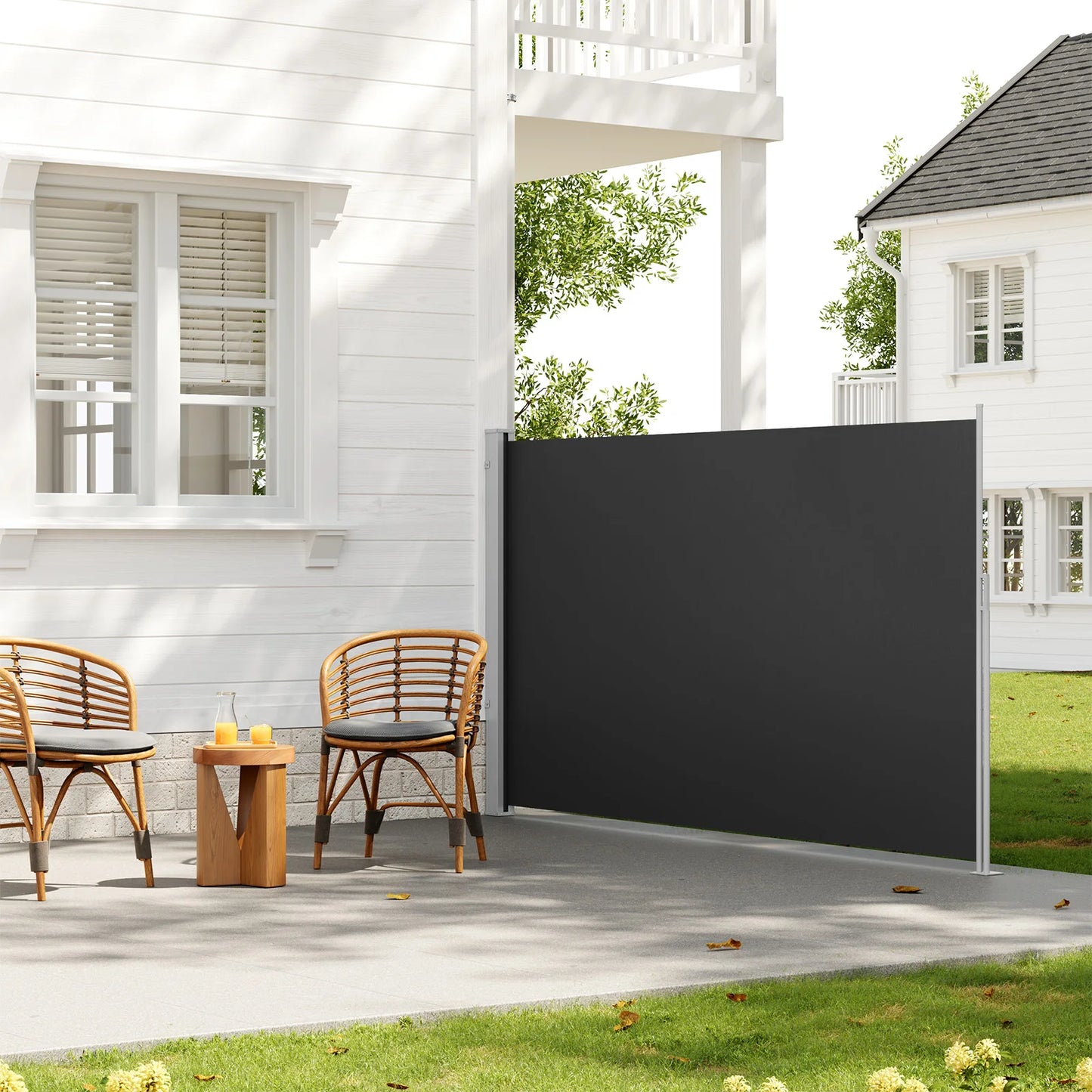 Windscherm - Tuinscherm - Uitschuifbare Zijluifel - Balkonscherm - 160x350cm - Waterdicht & Zon- en Windbescherming - Balkon & Terras – Antraciet - QUORE