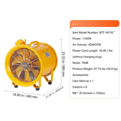 Ventilator – Luchtverfrisser – Afzuiger – Industrieel – Werkplaats – 1100W Krachtige Motor – Corrosiebestendige Stalen Behuizing