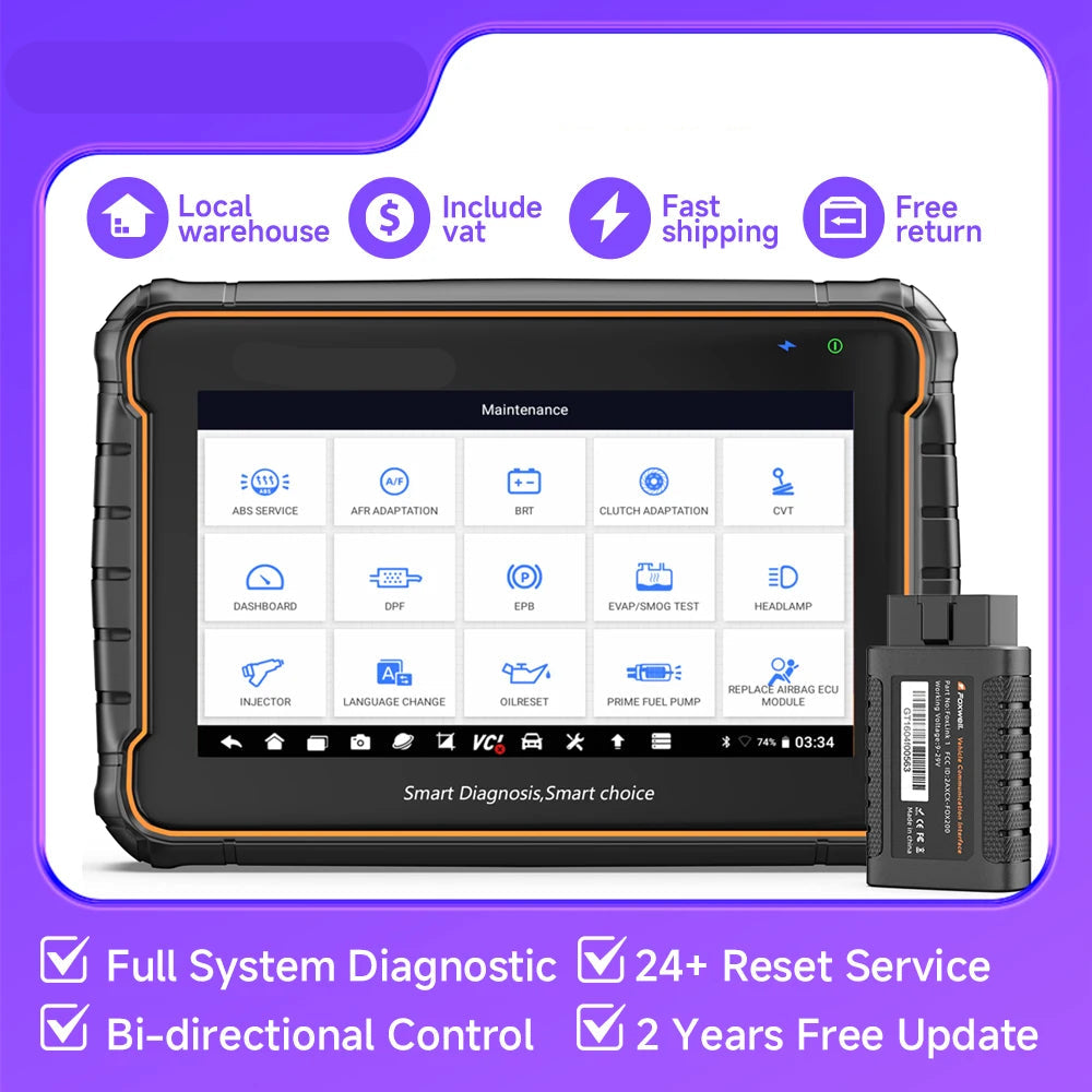 OBD2 Scanner - OBD - Diagnosecomputer - Storing Verwijderen - Uitleesapparatuur - Auto Uitlezen - Diagnose apparatuur voor auto's - met Volledige Systeemdiagnose & 24+ Resetfuncties – Geschikt voor ABS, SAS, TPMS en Meer – Geel
