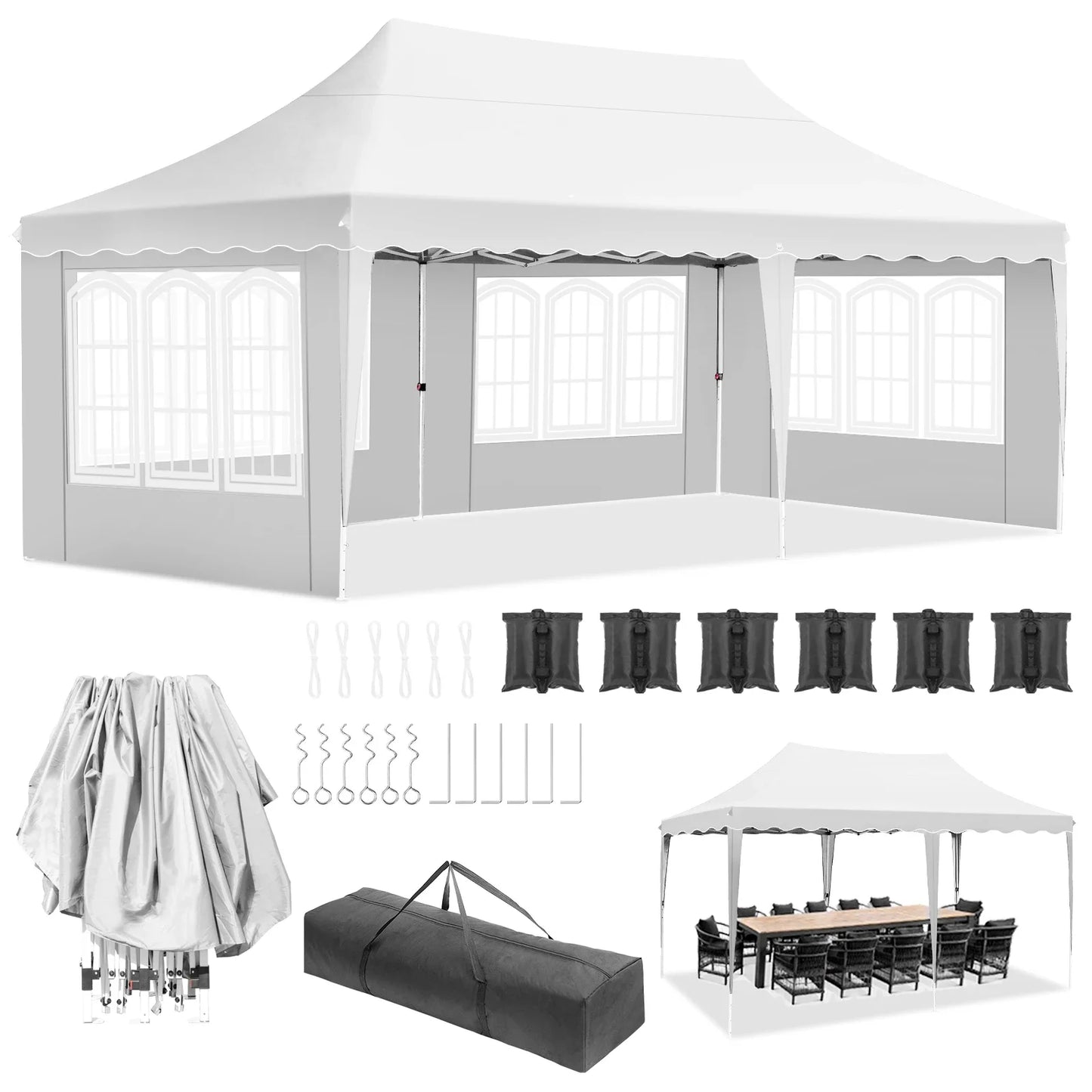 Vouwpaviljoen – Tuinpaviljoen – Partytent – Schaduwdoek – Overkapping – Aluminium Frame – UV-Bestendig Zeil - QUORE
