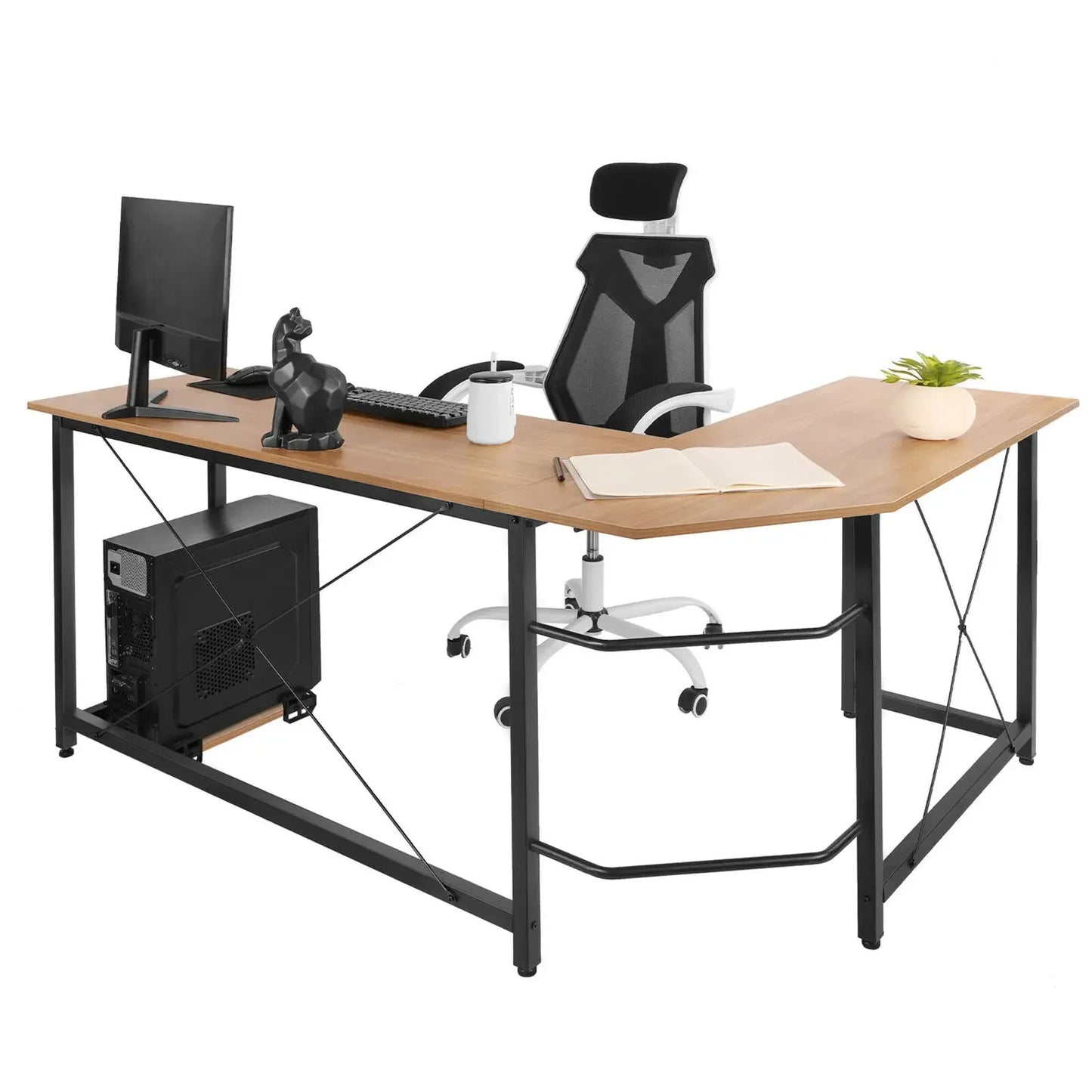 L-vormig Bureau - Game Bureau - Laptoptafel - Desk - Hoekbureau - 190cm x 120cm x 75cm - Gaming Bureau - Geschikt voor Gaming, Werk & Studie - Zwart - QUORE