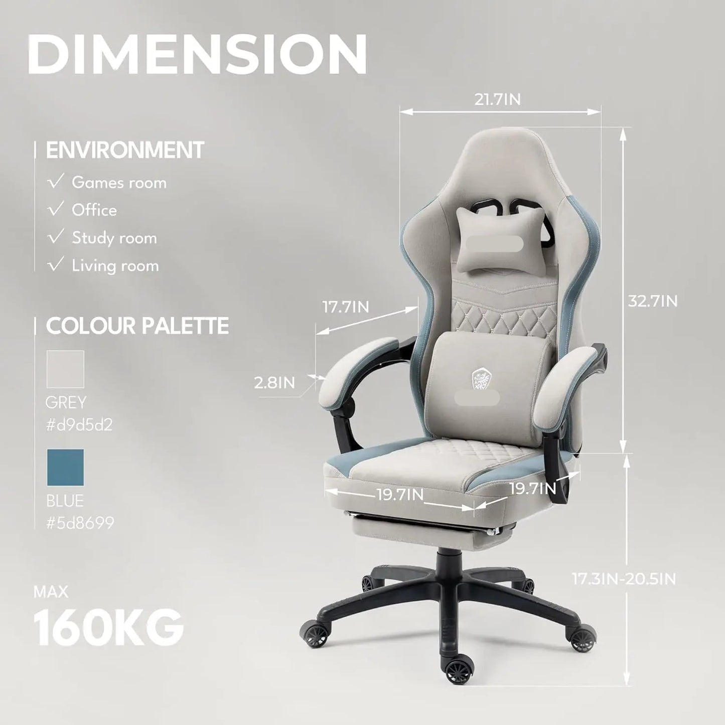 Bureaustoel – Werkstoel – Gamestoel – Stoel Voor Studie – Ademend Stof – Verstelbare Rugleuning – Gel-Pad Zitting - Blauw