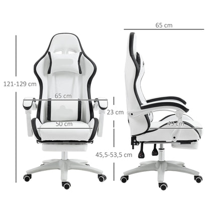 Gamingstoel – Gamestoel – Bureaustoel – Gaming Chair – Racing Chair – Verstelbare Rugleuning 135° – Uittrekbare Voetensteun - Wit