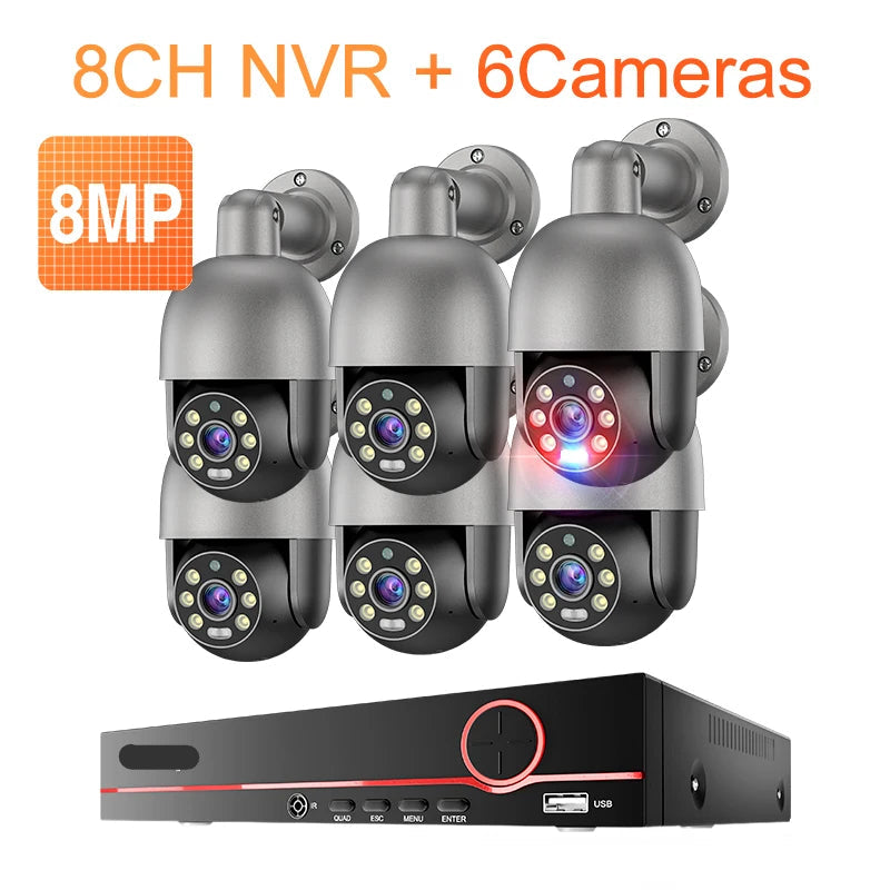 Beveiligingssysteem 8-Kanaals – Camerabeveiliging – CCTV Systeem – Surveillance Kit – PTZ Beveiligingscamera – 6x 8MP Camera’s – Full Color Nachtzicht – Automatische Bewegingsdetectie - QUORE