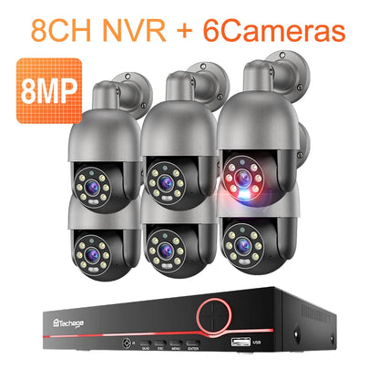 Techage HD 5MP 8MP POE Smart Security PTZ Camera System Outdoor Ultra H.265 8CH CCTV System Full Color Night Surveillance Kit