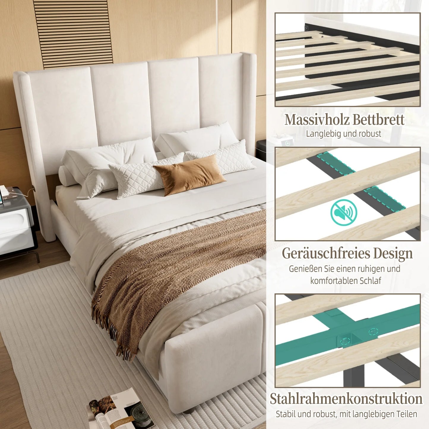 Boxspringbed – Bedframe – Boxspring – Slaapbed – Bed – 140x200 cm – Velvet Bekleding – Ingebouwde USB-poorten